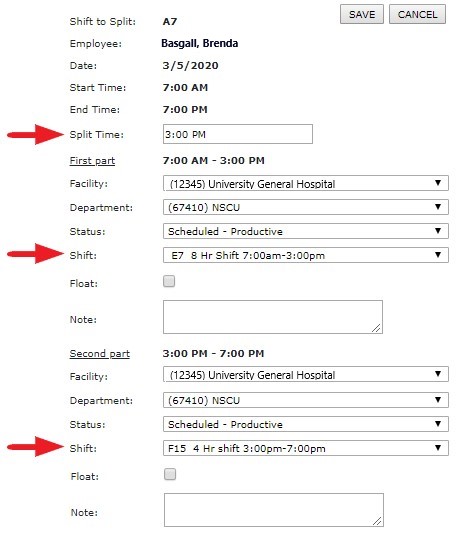 Split Assignment Screen with Split Time and Shift Fields